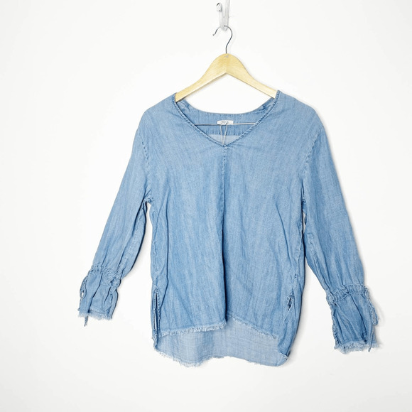Rails Zimi Linen blend chambray top vintage blue bell sleeve womens small s - Picture 2 of 7